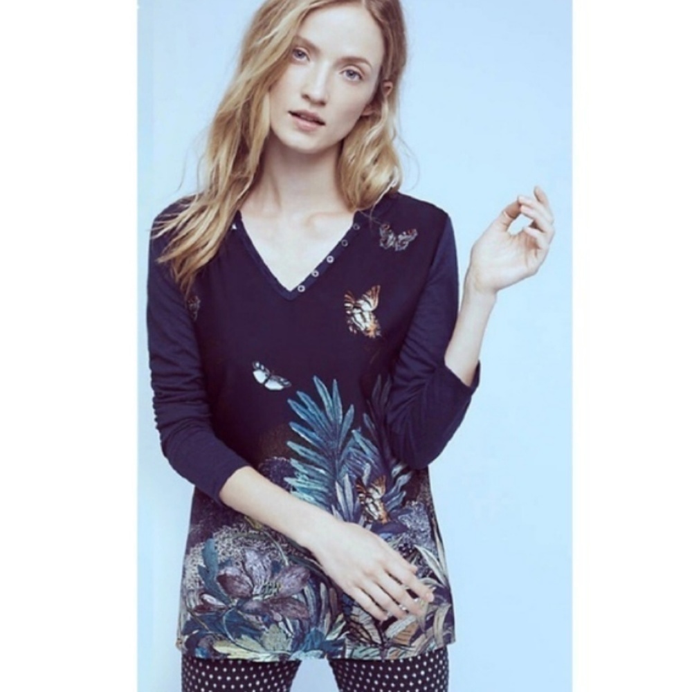 Akemi Kin butterfly Henry Top Navy tunic print S